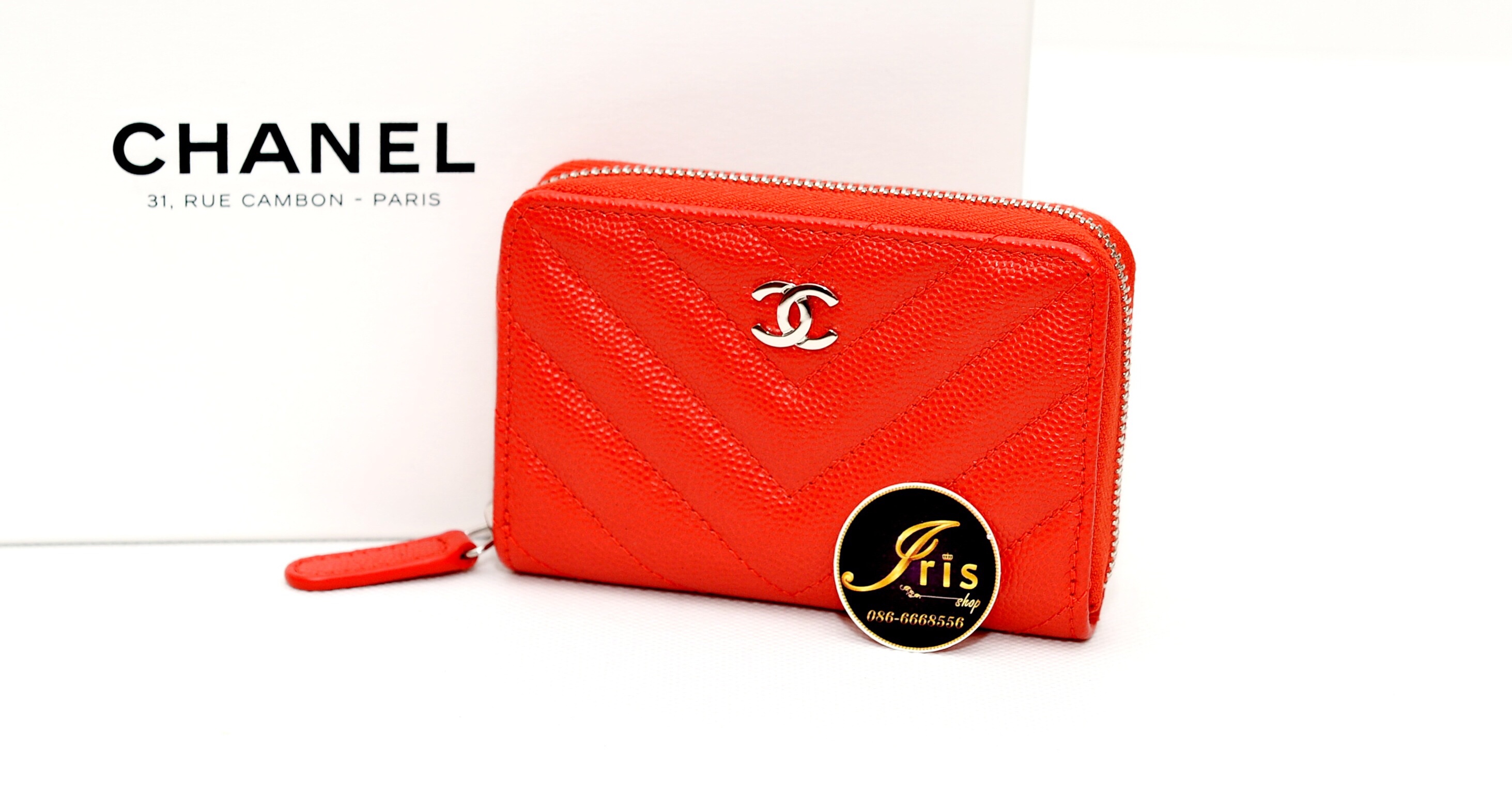 กระเป๋าเงิน Chanel zippy coin wallet in RED CHEVRON SHW 4.2” สีแดงสด แซ่บบบ ของใหม่ พร้อมส่ง ...
