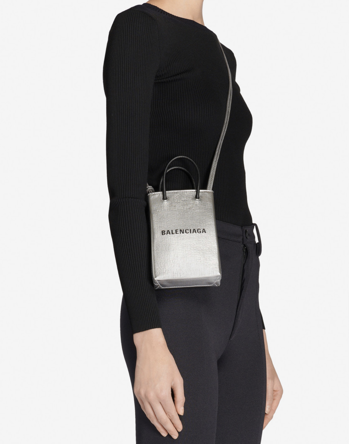 Black Balenciaga Shopping Phone Holder  Designer Revival