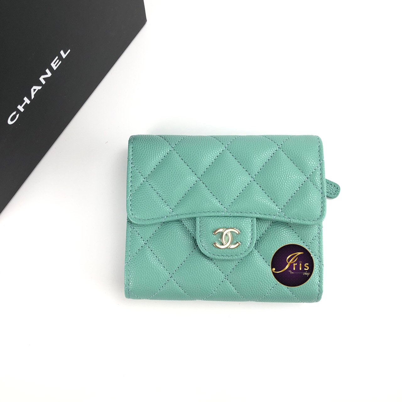 Chanel Boy Chanel Trifold Wallet Lamb Leather Green Quilted Coco Logo Mark  Metal  eBay